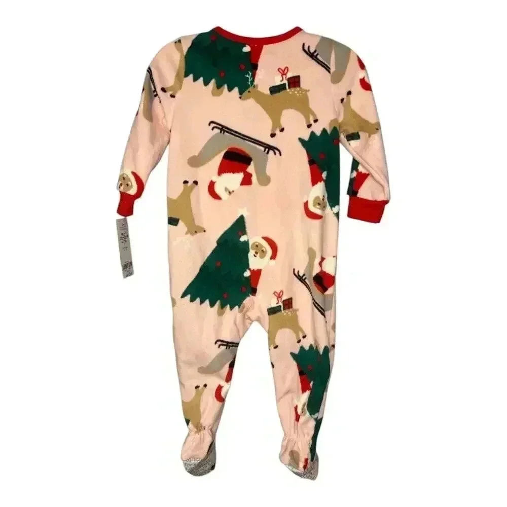 Carters Girls Pink Fleece Santa Footed Sleeper, 12 Months